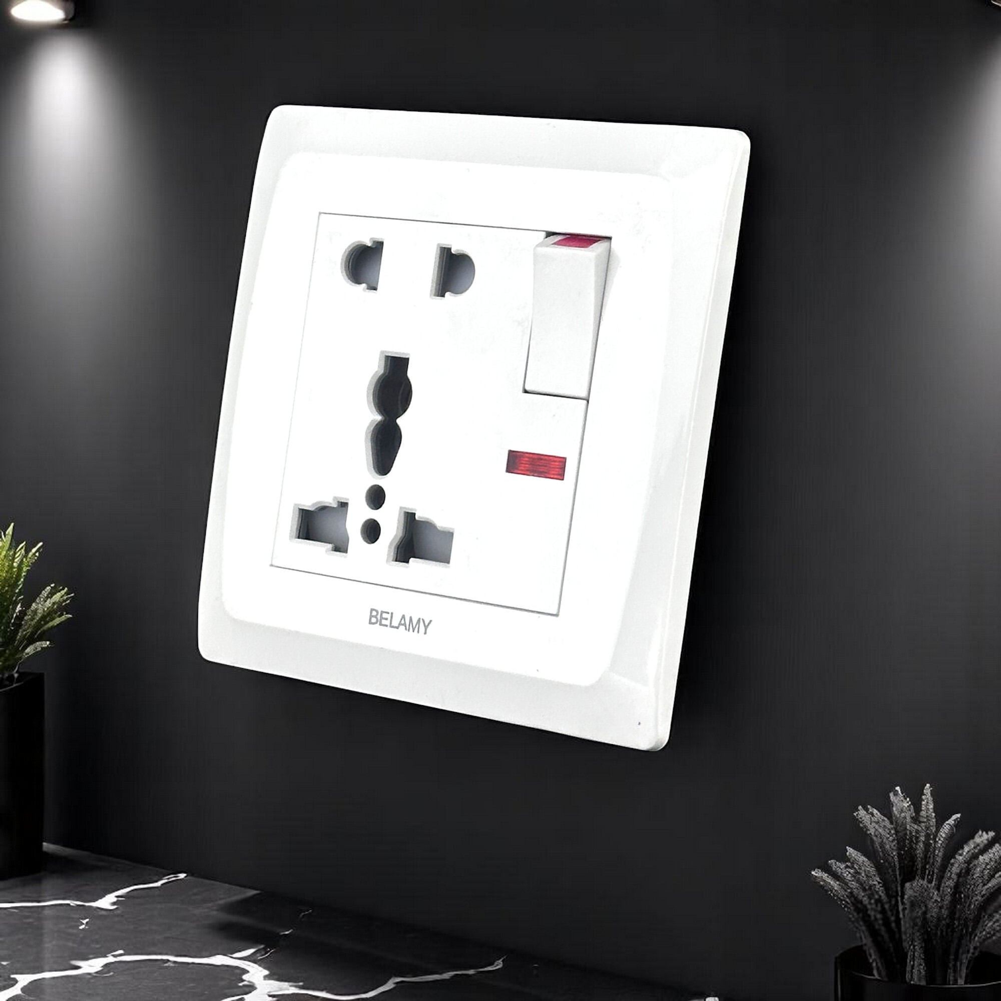 Picture of Belamy White 5 Pin Socket With Switch | BE-127-SW-White