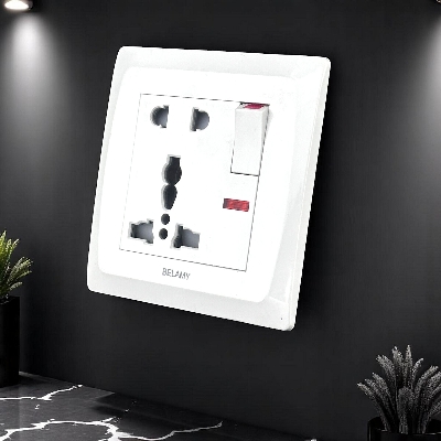 Picture of Belamy White 5 Pin Socket With Switch | BE-127-SW-White