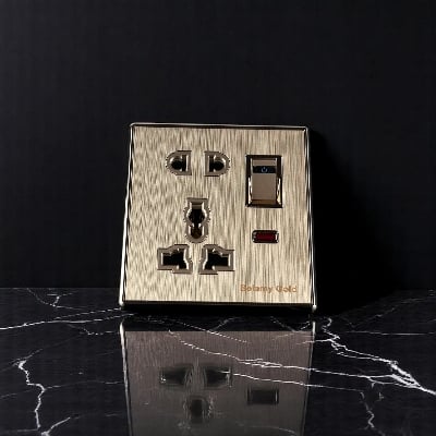 Picture of Belamy Golden Multi 5 pin Socket With Switch | BE-141-SW-Gold