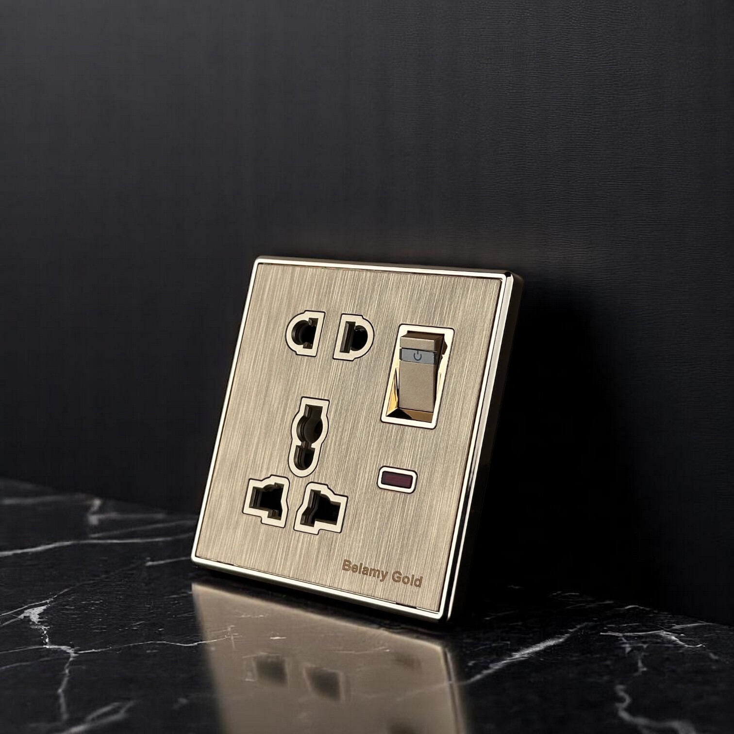 Picture of Belamy Golden Multi 5 pin Socket With Switch | BE-141-SW-Gold