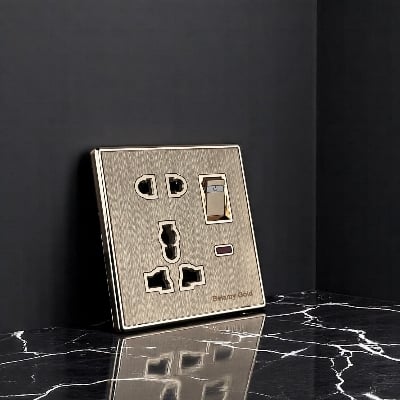 Picture of Belamy Golden Multi 5 pin Socket With Switch | BE-141-SW-Gold