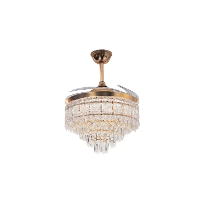 Picture of Qulik 48" Crystal Chandelier Retractable Invisible Blade Silent 3 Color Change LED Remote Ceiling Fan (Golden) | Q-T8329-Golden