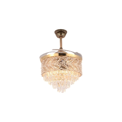 Picture of Qulik 48" Crystal Chandelier Retractable Invisible Blade Silent 3 Color Change LED Remote Ceiling Fan (Golden) | Q-K6351-Golden