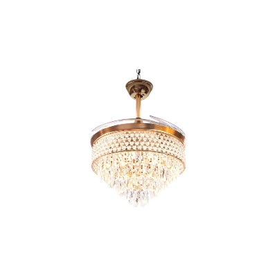 Picture of Qulik 48" Crystal Chandelier Retractable Invisible Blade Silent 3 Color Change LED Remote Ceiling Fan (Golden) | Q-K6272-Golden