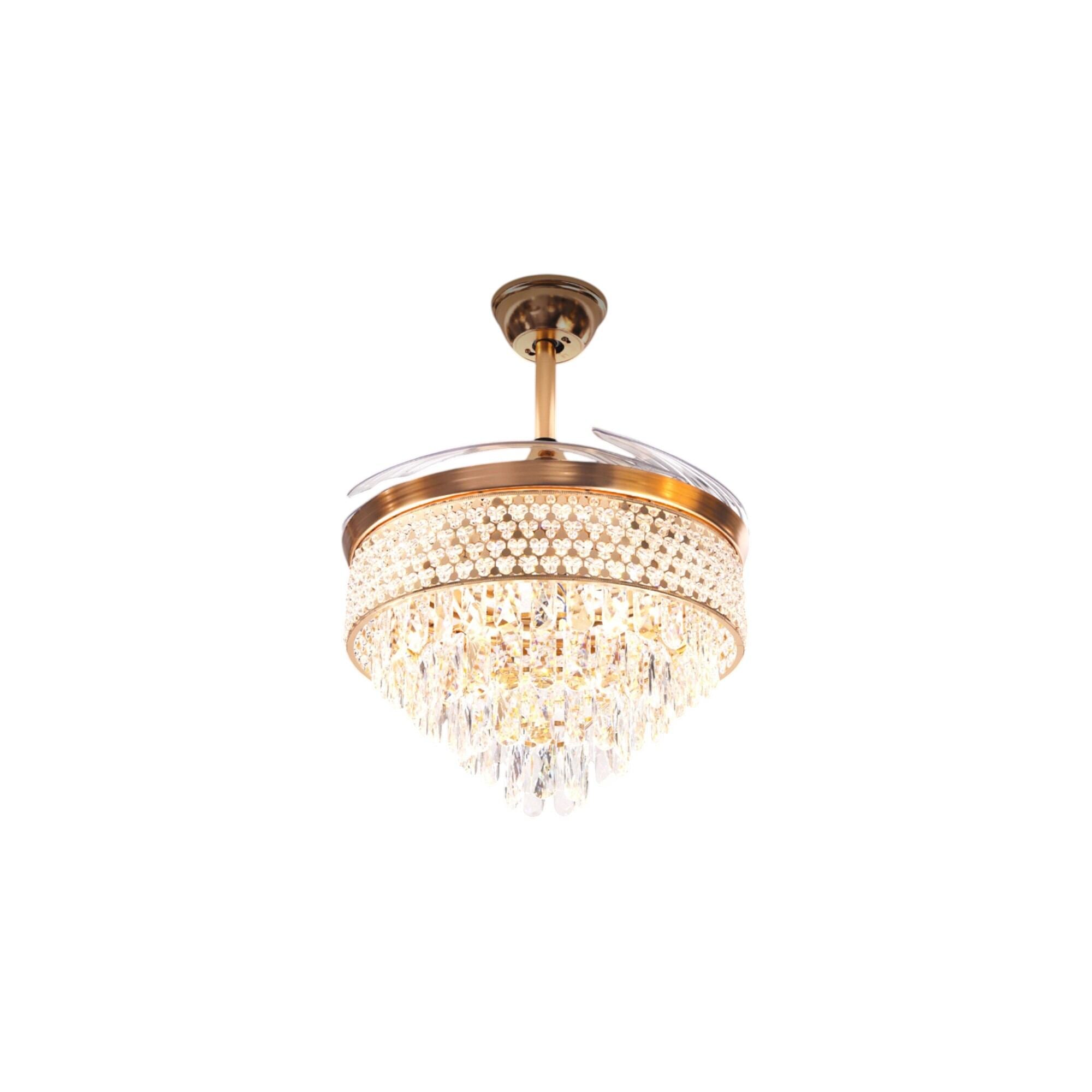 Picture of Qulik 48" Crystal Chandelier Retractable Invisible Blade Silent 3 Color Change LED Remote Ceiling Fan (Golden) | Q-K6272-Golden
