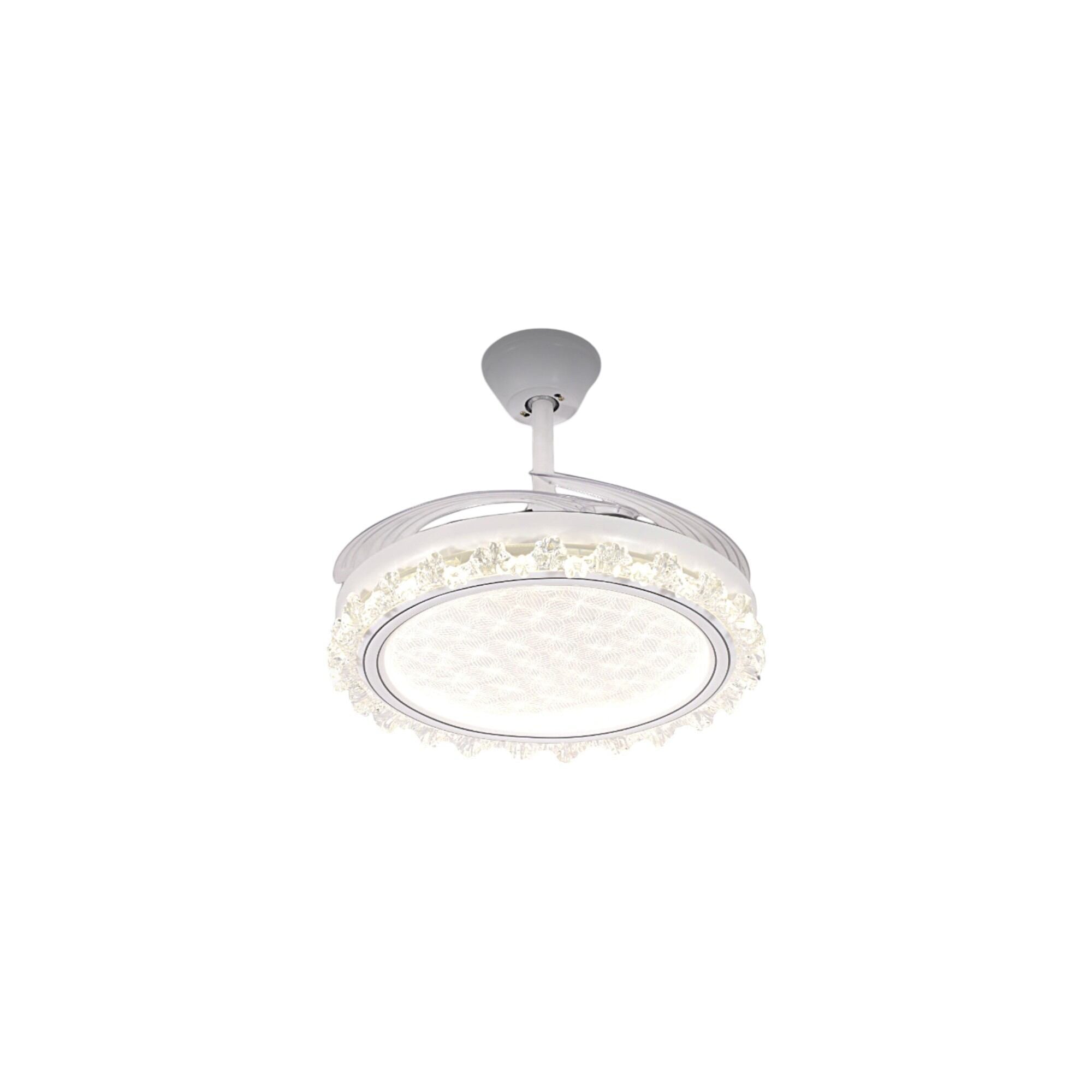 Picture of Qulik 48" Modren Chandelier Retractable Invisible Blade Silent 3 Color Change LED Remote Ceiling Fan (White) | Q-K6359-White