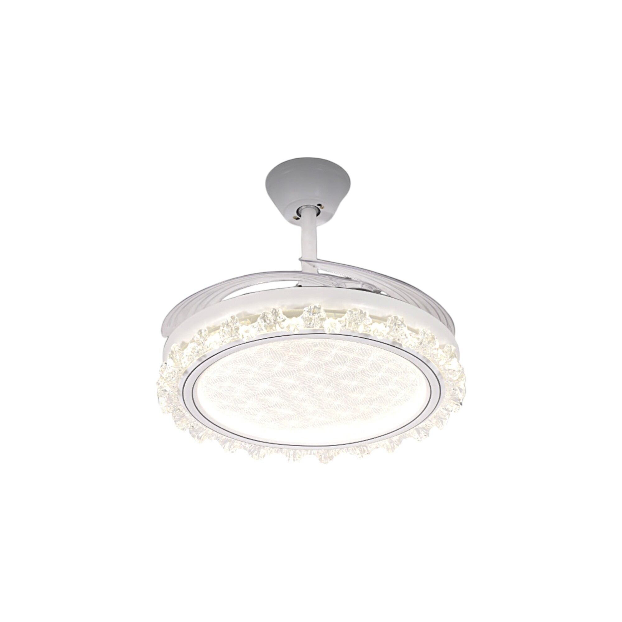 Picture of Qulik 48" Modren Chandelier Retractable Invisible Blade Silent 3 Color Change LED Remote Ceiling Fan (White) | Q-K6359-White