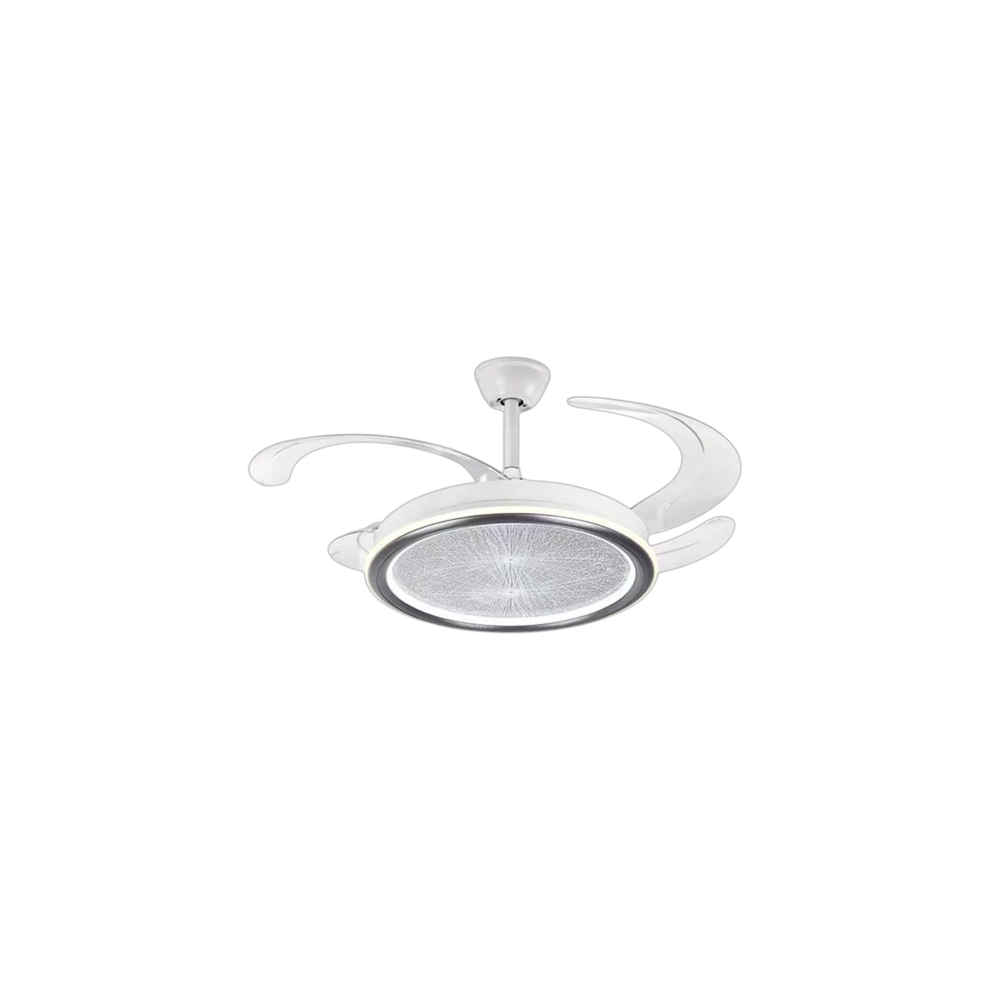 Picture of Qulik 48" Modern Chandelier Retractable Invisible Blade Silent 3 Color Change LED Remote Ceiling Fan (White) | Q-K6358-White