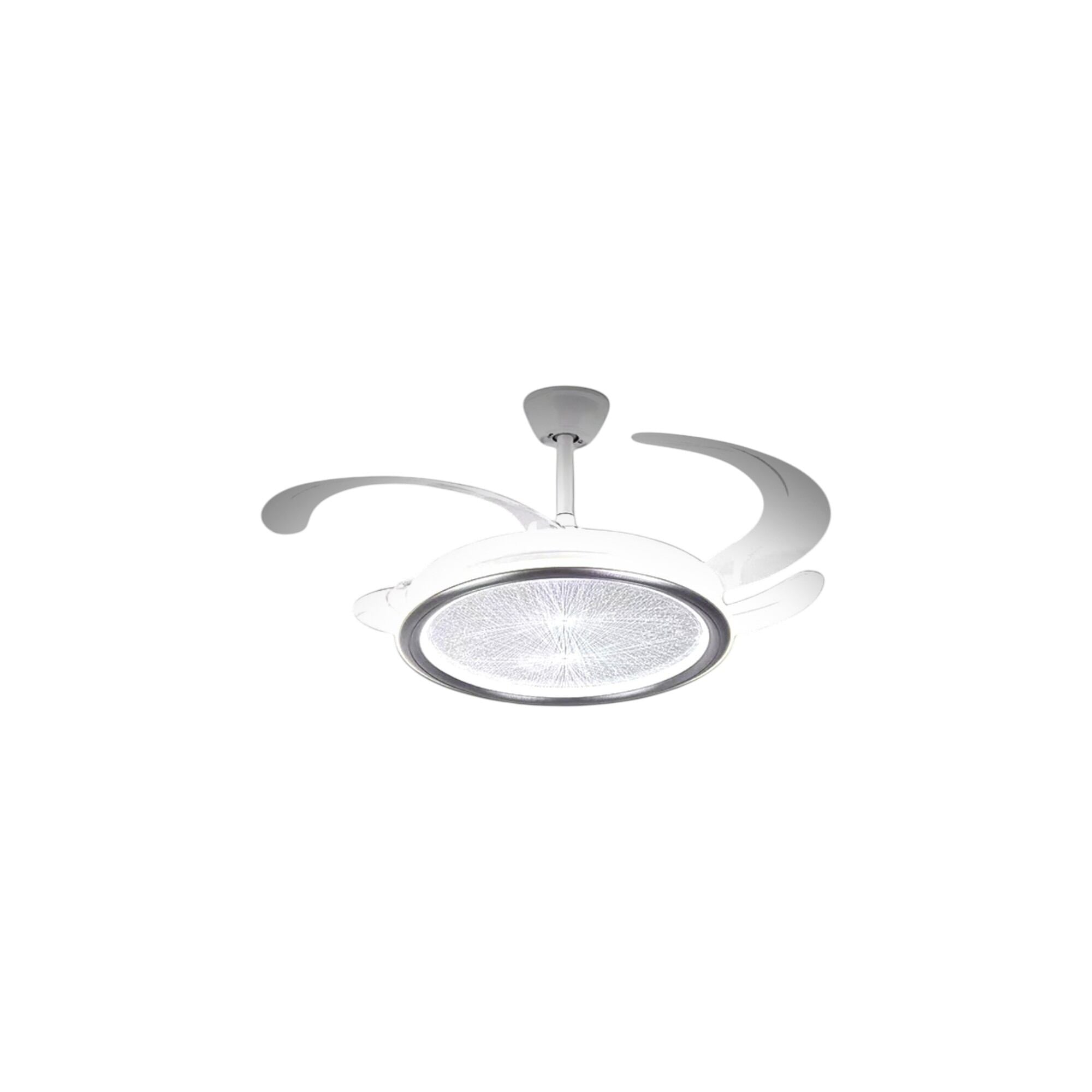 Picture of Qulik 48" Modern Chandelier Retractable Invisible Blade Silent 3 Color Change LED Remote Ceiling Fan (White) | Q-K6358-White