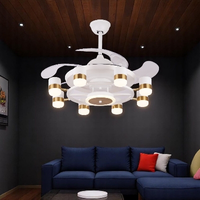 Picture of Qulik 48" Modern Chandelier Retractable Invisible Blade Silent 3 Color Change LED Remote Ceiling Fan (White) | Q-K6503-WH-White