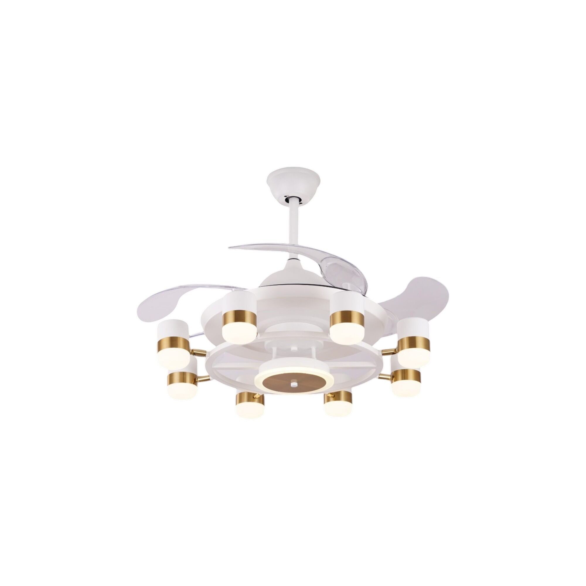 Picture of Qulik 48" Modern Chandelier Retractable Invisible Blade Silent 3 Color Change LED Remote Ceiling Fan (White) | Q-K6503-WH-White