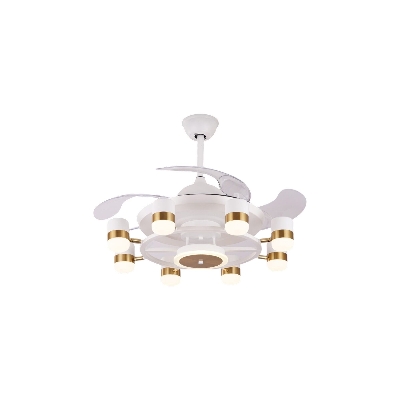 Picture of Qulik 48" Modern Chandelier Retractable Invisible Blade Silent 3 Color Change LED Remote Ceiling Fan (White) | Q-K6503-WH-White