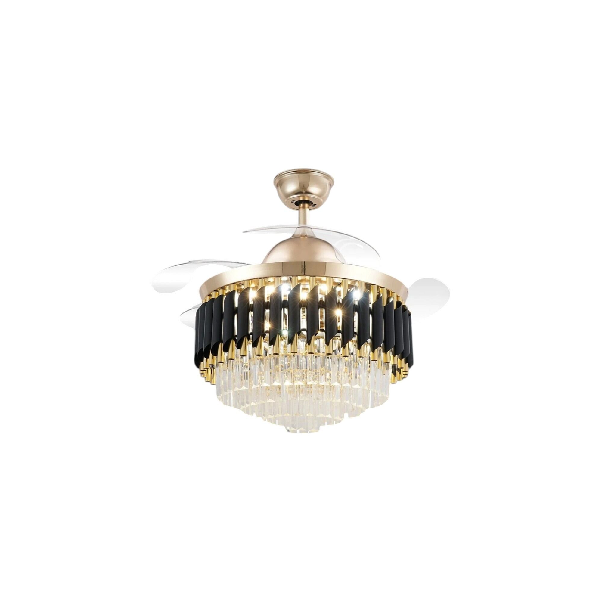 Picture of Qulik 48" Crystal Chandelier Retractable Invisible Blade Silent 3 Color Change LED Remote Ceiling Fan (Golden) | Q-T7456-Golden