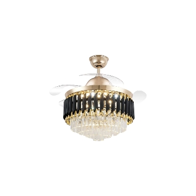 Picture of Qulik 48" Crystal Chandelier Retractable Invisible Blade Silent 3 Color Change LED Remote Ceiling Fan (Golden) | Q-T7456-Golden