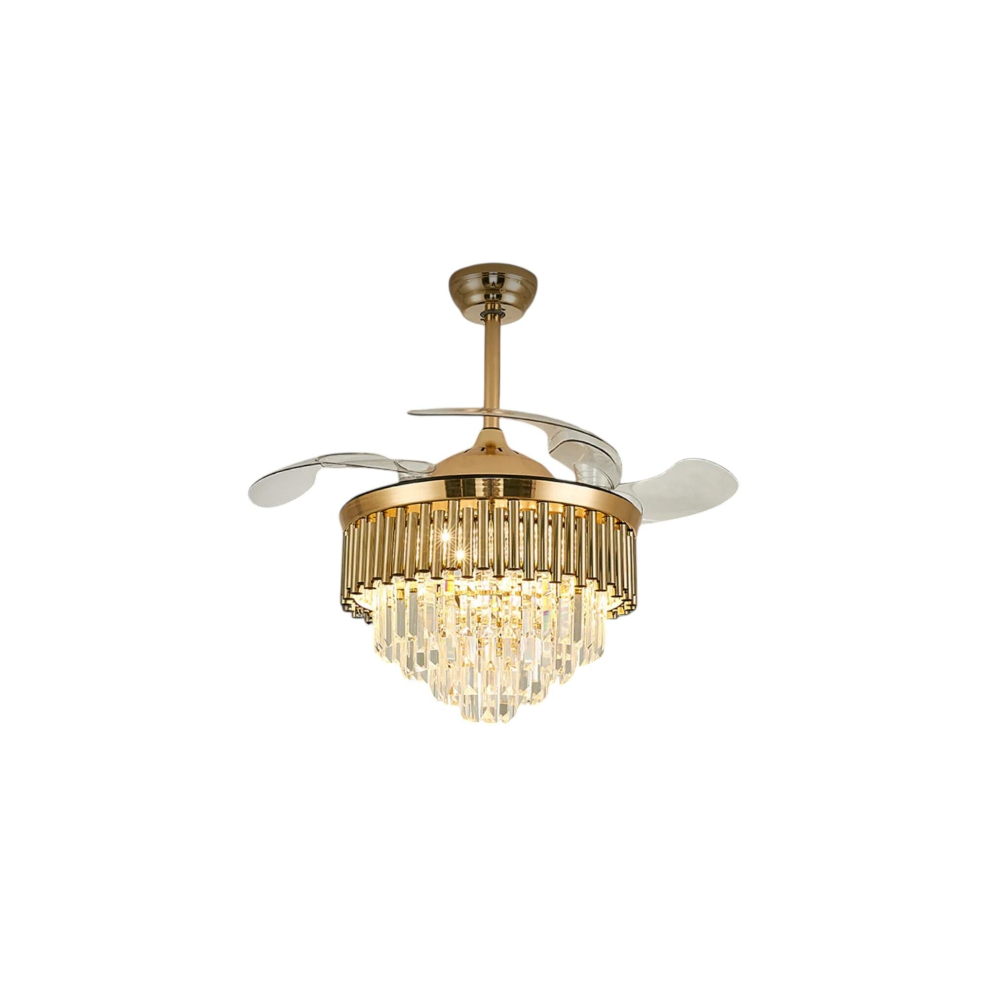 Picture of Qulik 48" Crystal Chandelier Retractable Invisible Blade Silent 3 Color Change LED Remote Ceiling Fan (Golden) | Q-K6036-Golden
