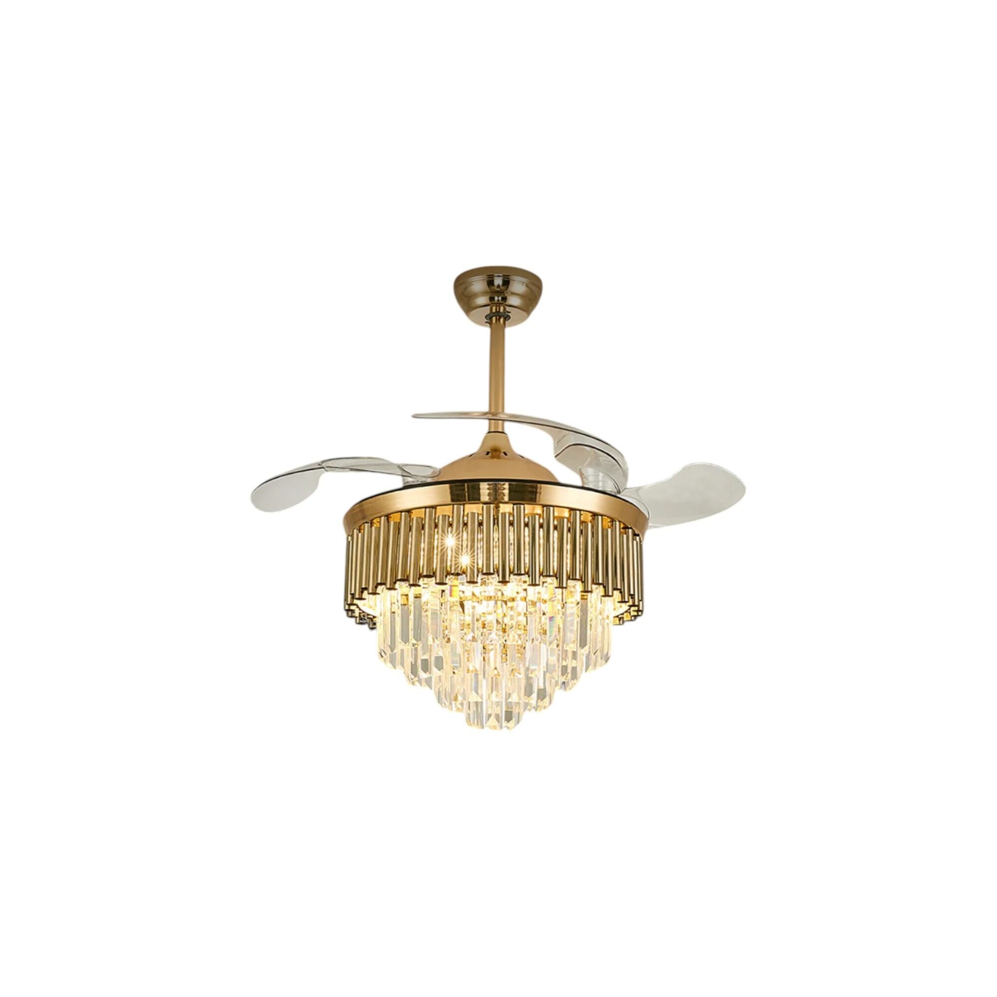 Picture of Qulik 48" Crystal Chandelier Retractable Invisible Blade Silent 3 Color Change LED Remote Ceiling Fan (Golden) | Q-K6036-Golden