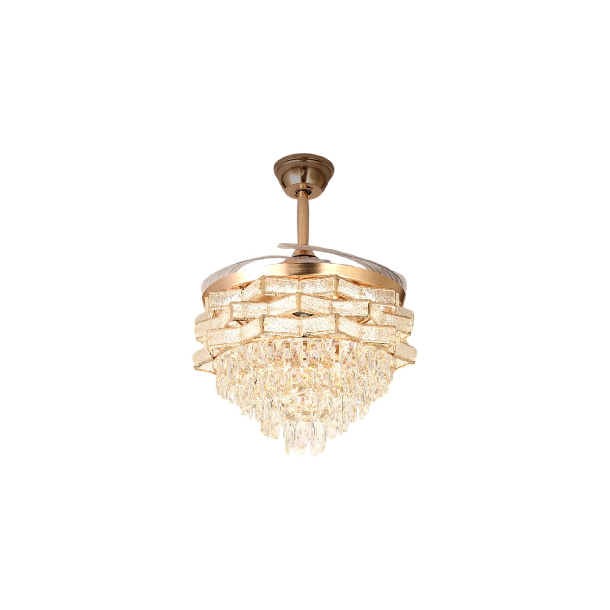 Picture of Qulik 48" Crystal Chandelier Retractable Invisible Blade Silent 3 Color Change LED Remote Ceiling Fan (Golden) | Q-K6323-Golden