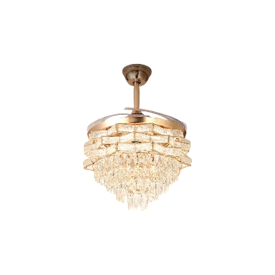 Picture of Qulik 48" Crystal Chandelier Retractable Invisible Blade Silent 3 Color Change LED Remote Ceiling Fan (Golden) | Q-K6323-Golden