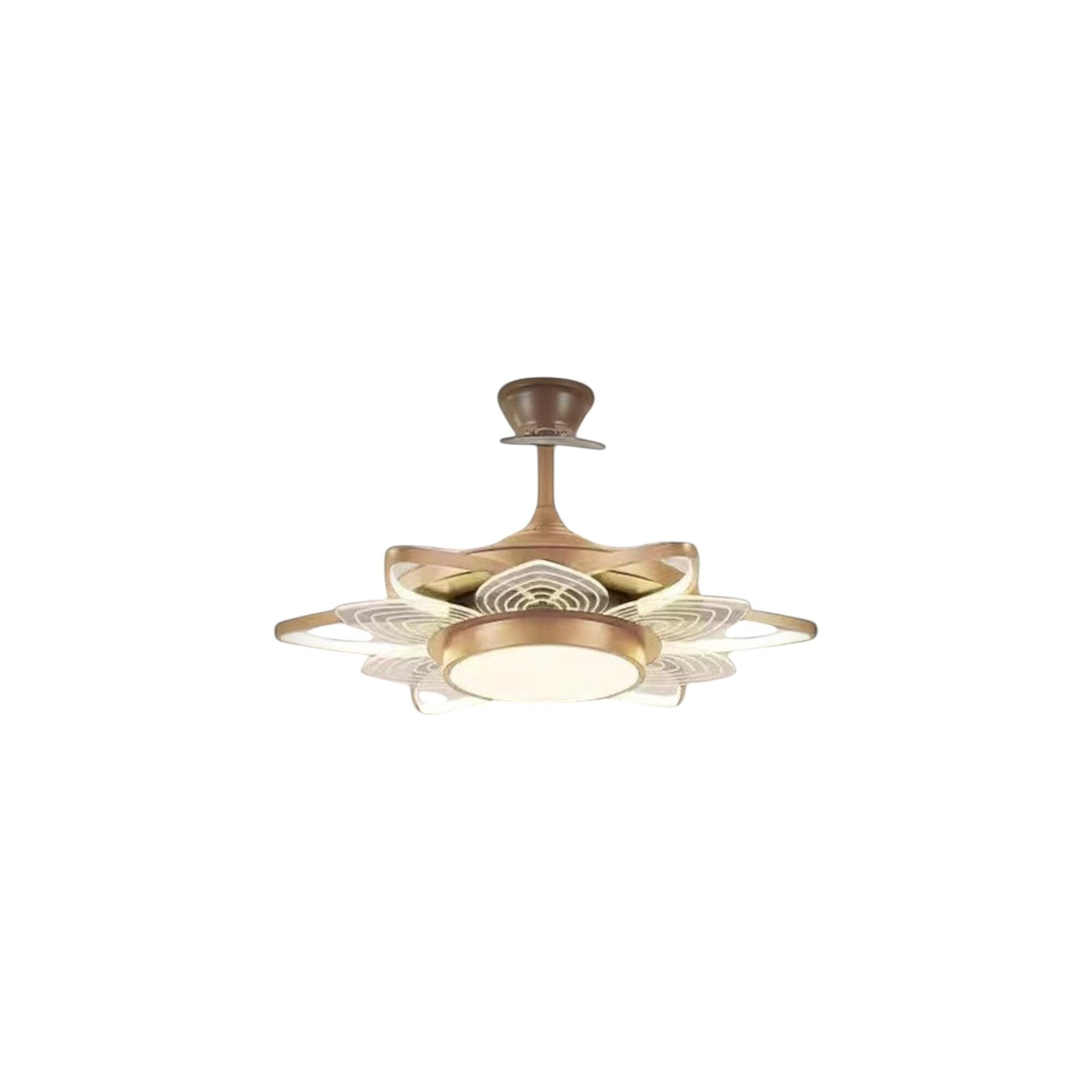 Picture of Qulik 48" Modern Chandelier Retractable Invisible Blade Silent 3 Color Change LED Remote Ceiling Fan (Golden) | Q-K6334-Golden