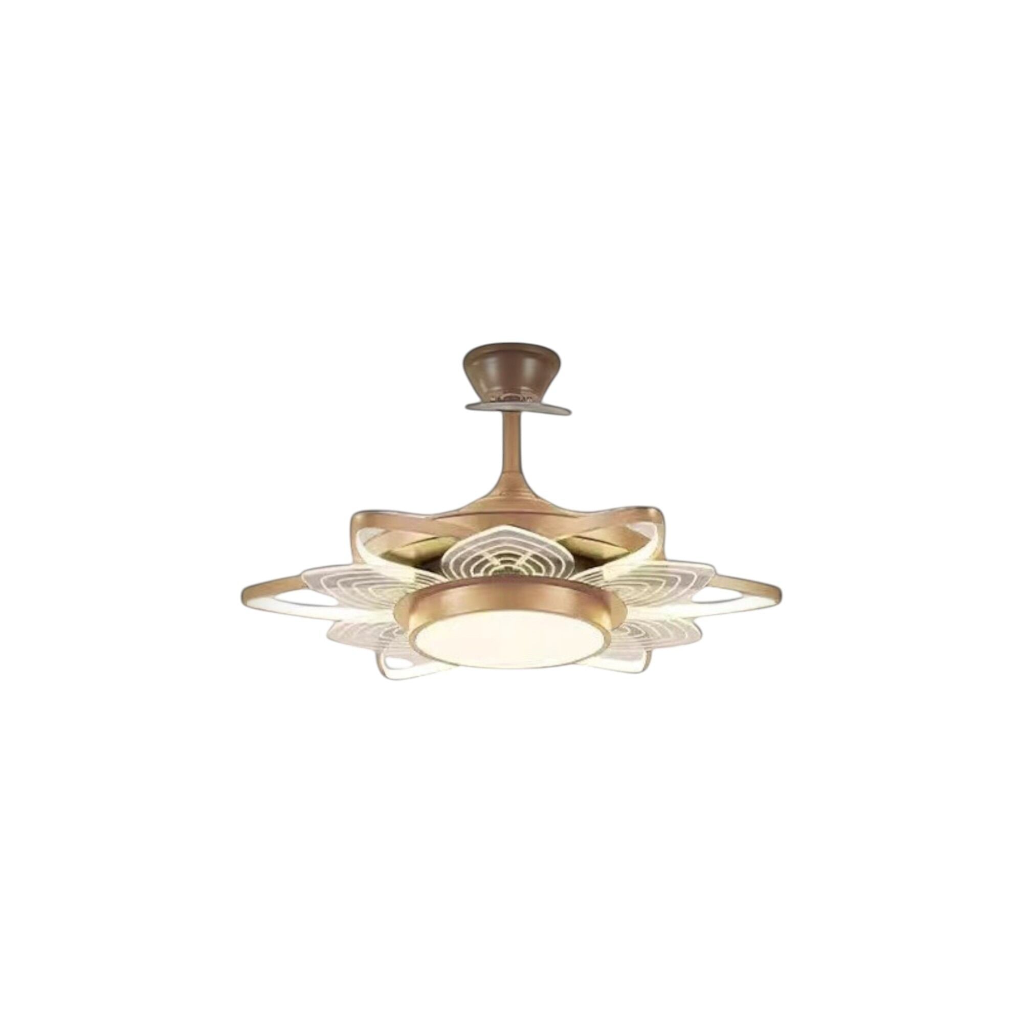 Picture of Qulik 48" Modern Chandelier Retractable Invisible Blade Silent 3 Color Change LED Remote Ceiling Fan (Golden) | Q-K6334-Golden