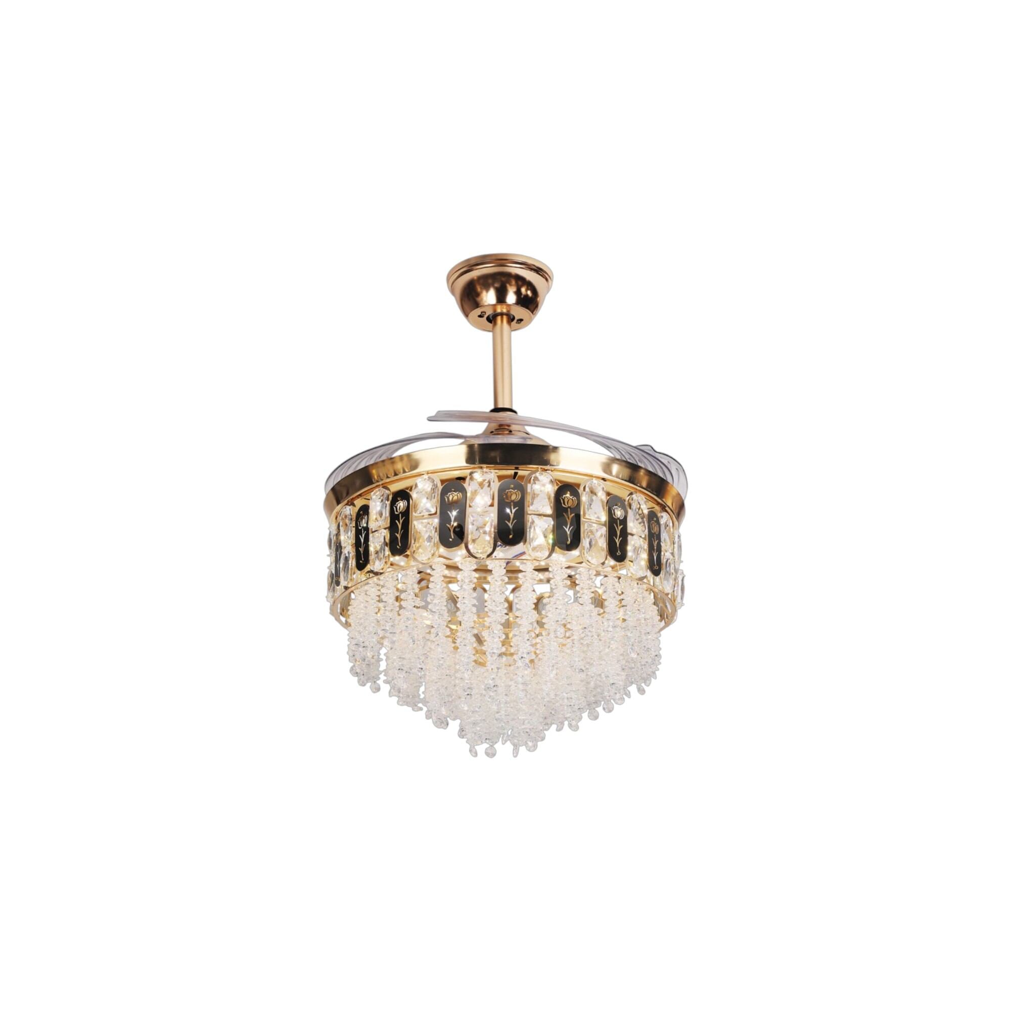 Picture of Qulik 48" Crystal Chandelier Retractable Invisible Blade Silent 3 Color Change LED Remote Ceiling Fan (Golden) | Q-K6251-Golden