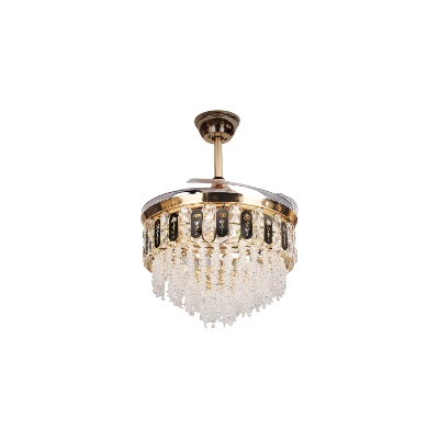 Picture of Qulik 48" Crystal Chandelier Retractable Invisible Blade Silent 3 Color Change LED Remote Ceiling Fan (Golden) | Q-K6251-Golden