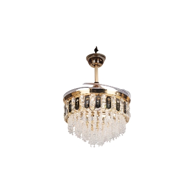 Picture of Qulik 48" Crystal Chandelier Retractable Invisible Blade Silent 3 Color Change LED Remote Ceiling Fan (Golden) | Q-K6251-Golden