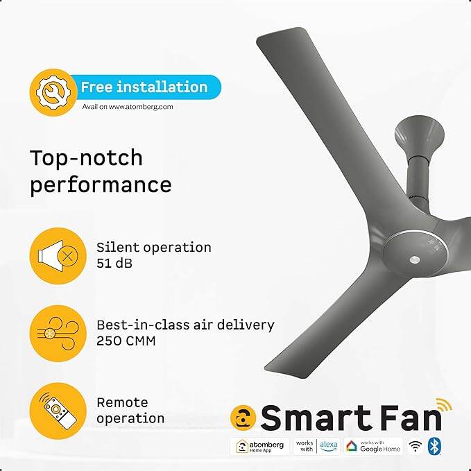 Picture of Atomberg Aris Gladius Smart 1200mm Ceiling Fan with IoT & Remote (Sand Grey) | AT- 165-Sand Grey