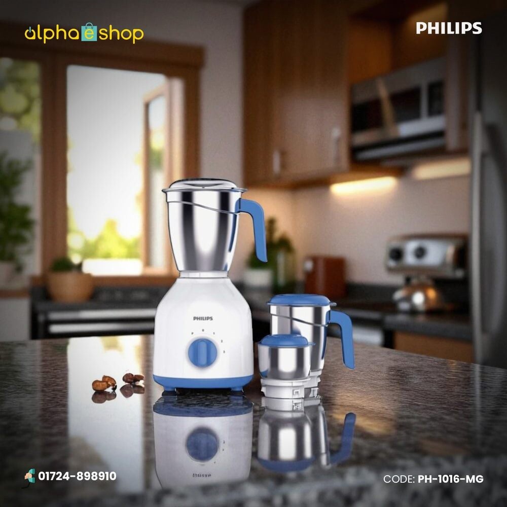 Picture of PHILIPS Mixer Grinder with 3 Jars, 600 Watt - HL7555/00 (Celestial Blue/ Bright white) PH-1016-MG and Free Delivery-White