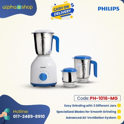 Picture of PHILIPS Mixer Grinder with 3 Jars, 600 Watt - HL7555/00 (Celestial Blue/ Bright white) PH-1016-MG and Free Delivery-White