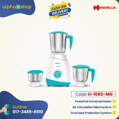 Picture of HAVELLS ASPRO 600 W MIXER GRINDER 3SSJar White- Light Blue H-1083-MG-Red