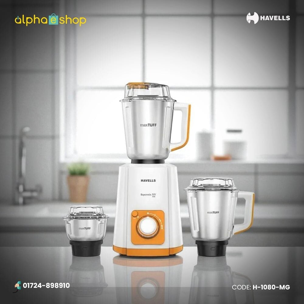 Picture of Havells Supermix 500W Mixer Grinder H-1080-MG with Free Delivery | Official Warranty-Coral Blue