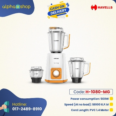 Picture of Havells Supermix 500W Mixer Grinder H-1080-MG with Free Delivery | Official Warranty-Coral Blue