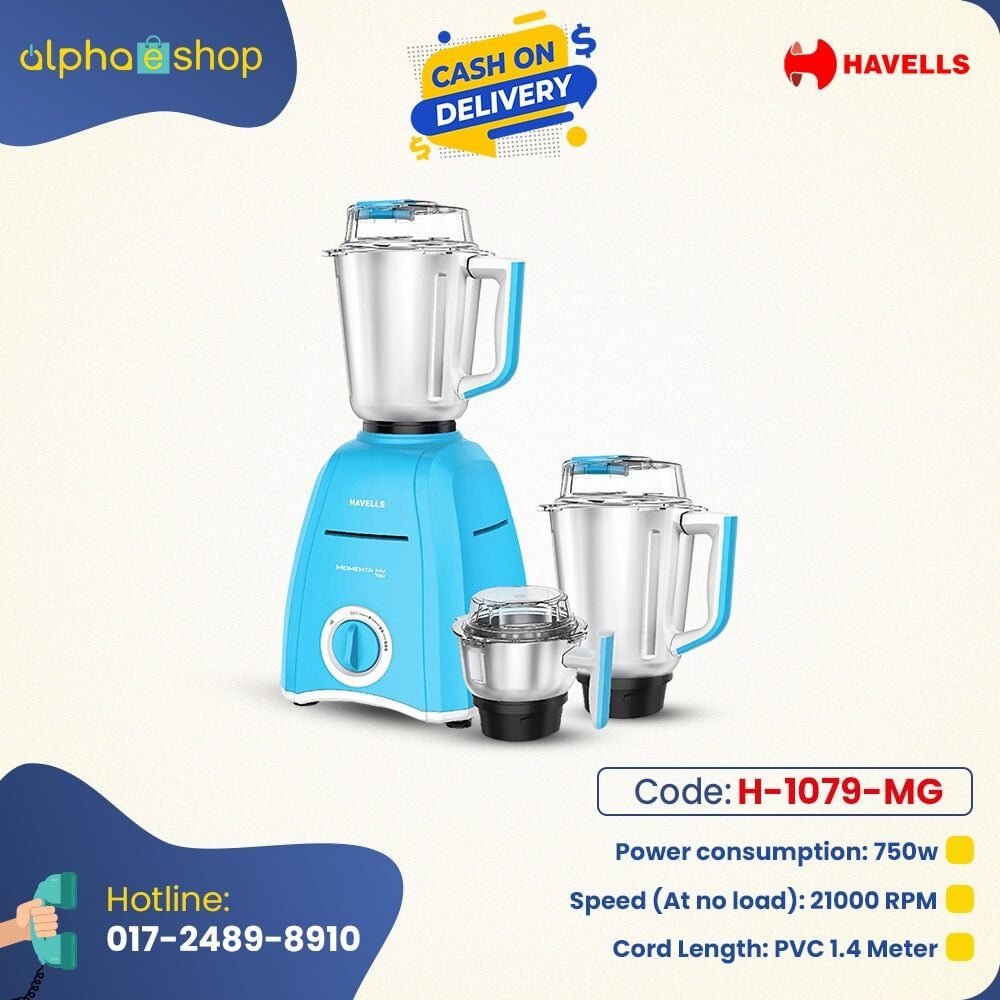 Picture of Havells Momenta NV 750W Mixer Grinder H-1079-MG with Free Delivery-Silver