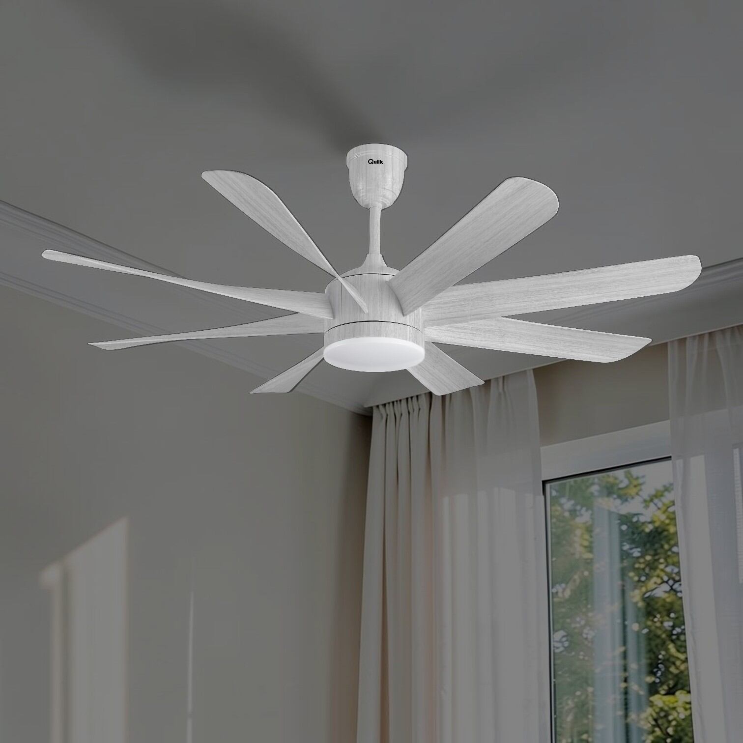 Picture of Qulik Helix UL 60"- Modern Decorative Silent ABS Blade Under light with Remote Ceiling Fan (White Wood) Q-6522-WW-White Wood