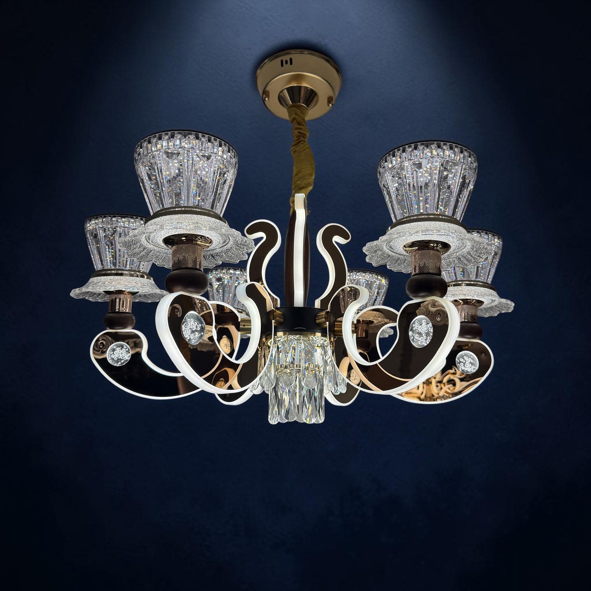Picture of Qulik Modern Candle Crystal Chandelier Decoration Pendant Hanging Single layer 3 color LED Ceiling Light (QL-LD205-6)-Gold