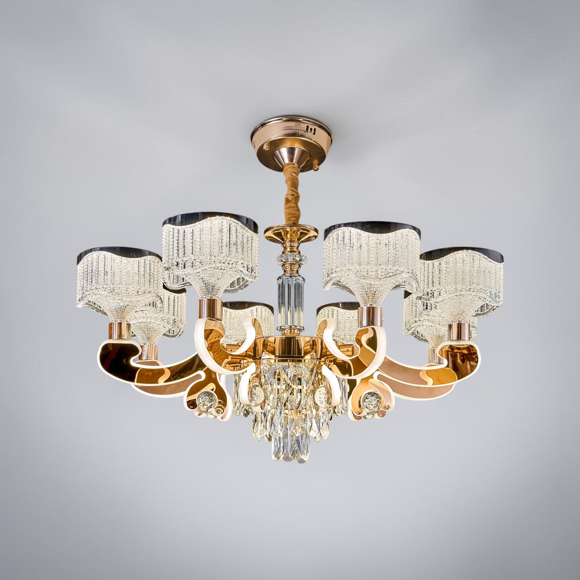 Picture of Qulik Modern Candle Crystal Chandelier Decoration Pendant Hanging Single layer 3 color LED Ceiling Light (QL-LD202-8)-Gold
