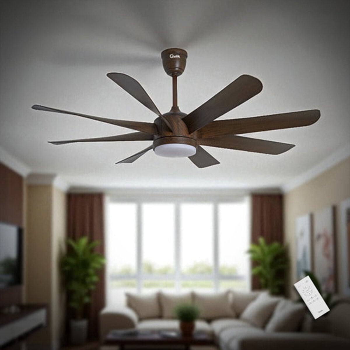 Picture of Qulik Helix UL 60"- Modern Decorative Silent ABS Blade Under Light With Remote Ceiling Fan (DarK Wood) Q-6522-DW  | Free Delivery