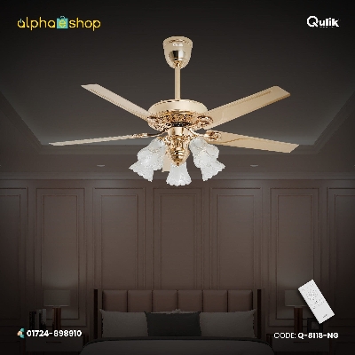 Picture of Qulik Luxoria UL 52" -Glass Flower Lampshade Copper Motor Remote Control Under-Light Ceiling Fan Q-8118-NG | Free Delivery