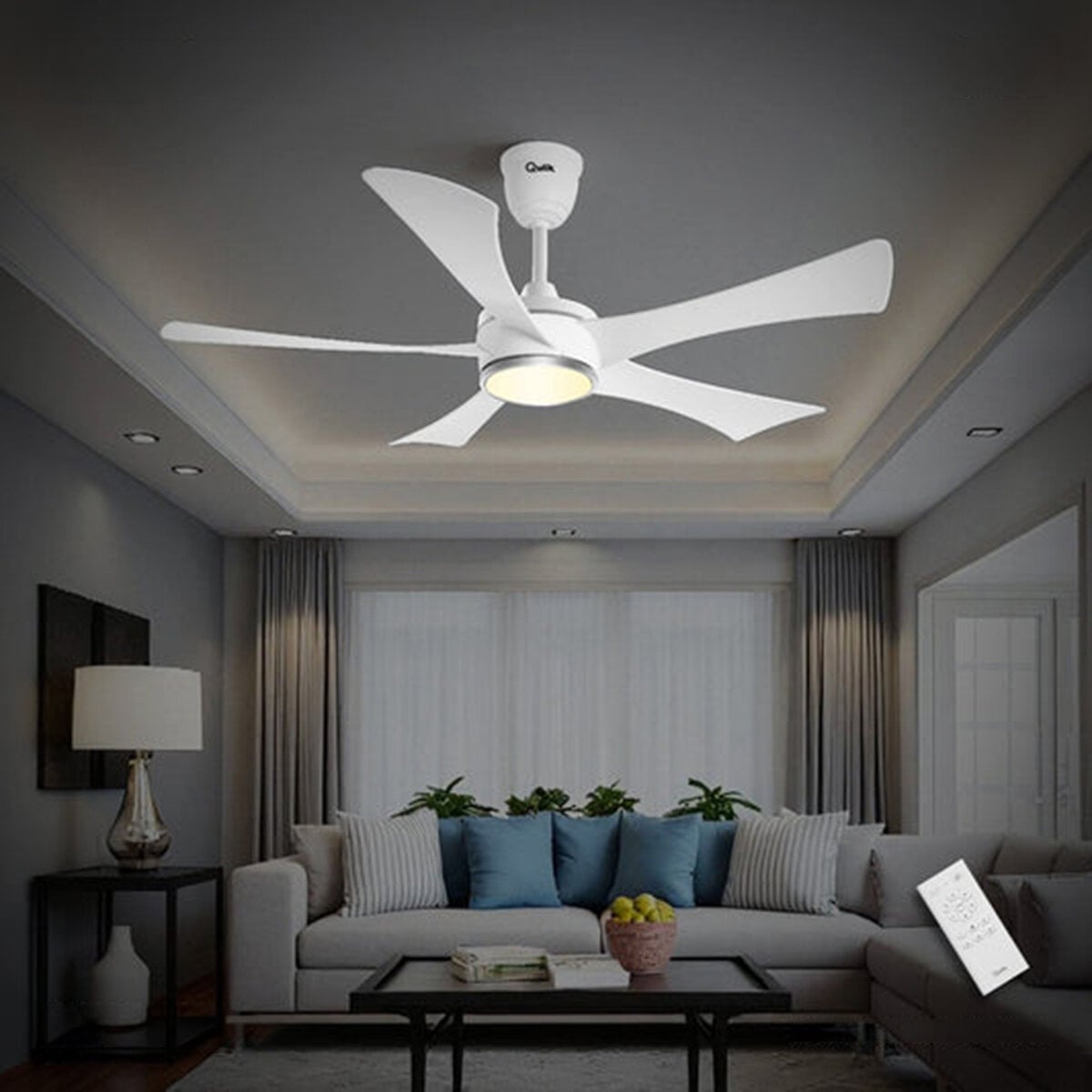 Picture of Qulik Falcon 53" Decorative Energy Saving BLDC Remote Control Underlight Ceiling Fan (Pearl White) | Q-6574-PW-UL Free Delivery | Free Delivery