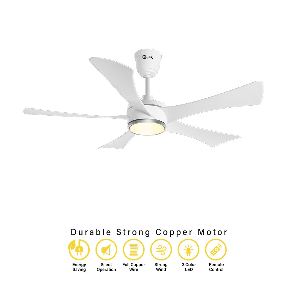 Picture of Qulik Falcon 53" Decorative Energy Saving BLDC Remote Control Underlight Ceiling Fan (Pearl White) | Q-6574-PW-UL Free Delivery | Free Delivery