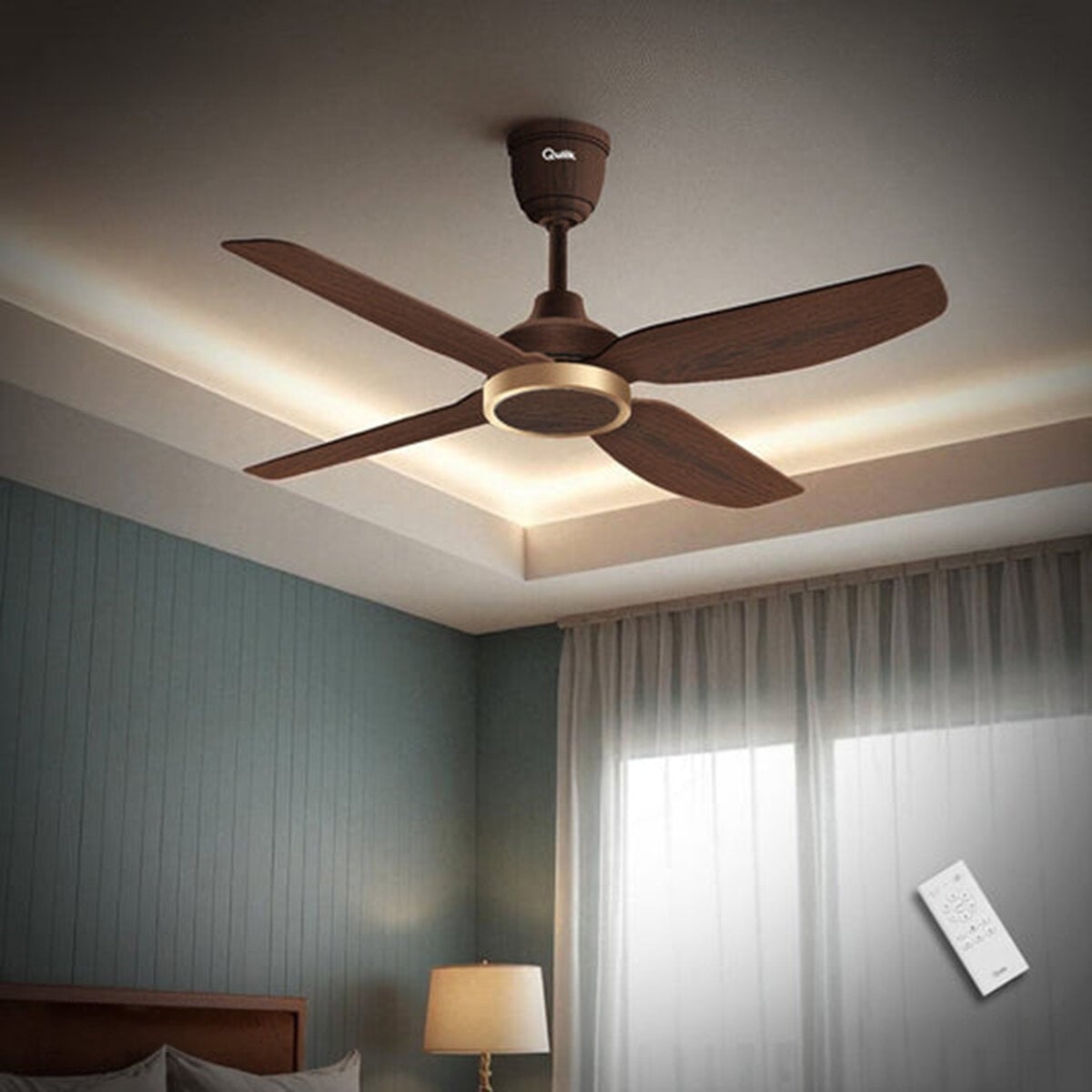 Picture of Qulik Windora 56" Decorative Energy Saving BLDC Remote Control Ceiling Fan (Dark Wood) | Q-6575-DW | Free Delivery