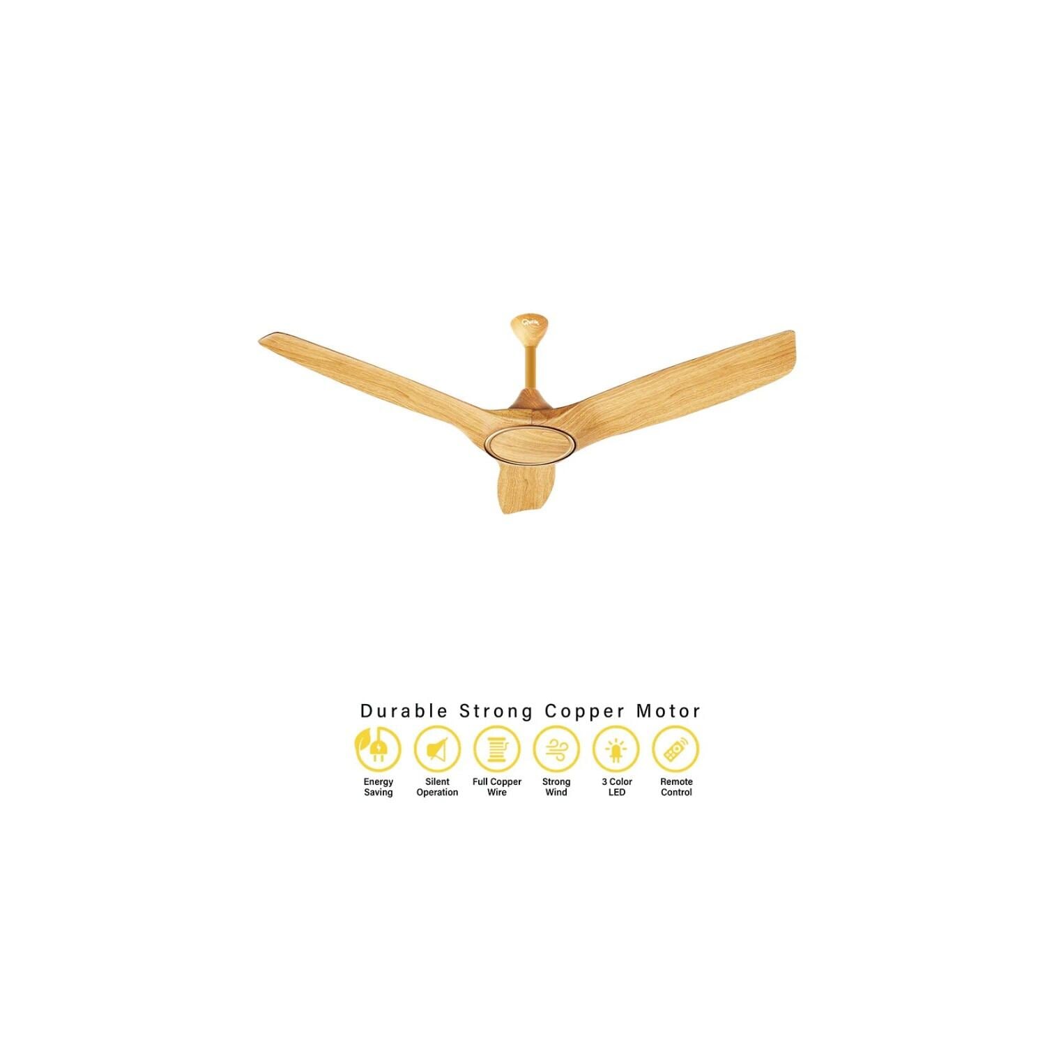 Picture of Qulik Aerovane 52" Modern Decorative Silent ABS Blade Remote Ceiling Fan (LIGHT WOOD) Q-6572-LW