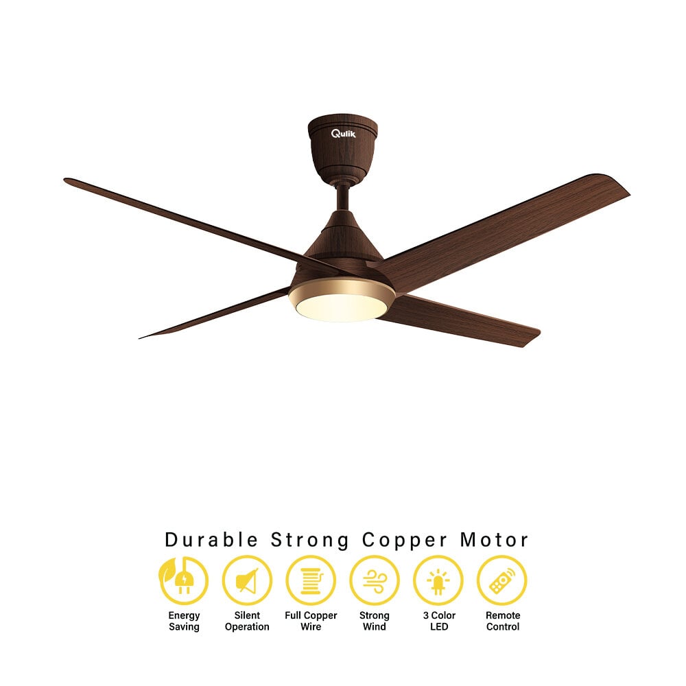 Picture of Qulik Alpha Edge 4B 53"- Decorative Energy Saving BLDC Remote Control Ceiling Fan (Dark Wood) | Q-6576-DW-UL | Free Delivery