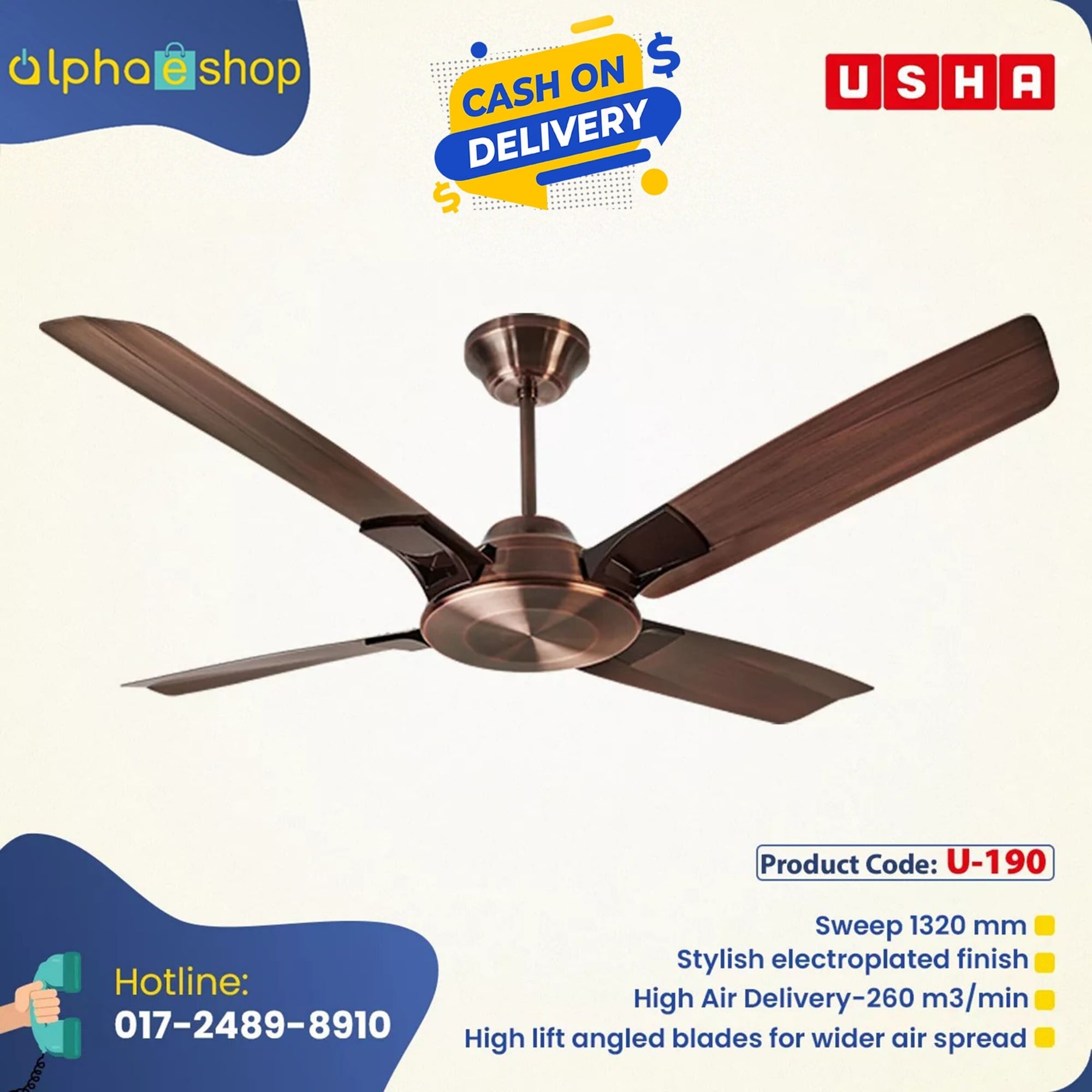 Picture of Usha Aldora 53'' (Antique Copper) U-190  | Free Delivery