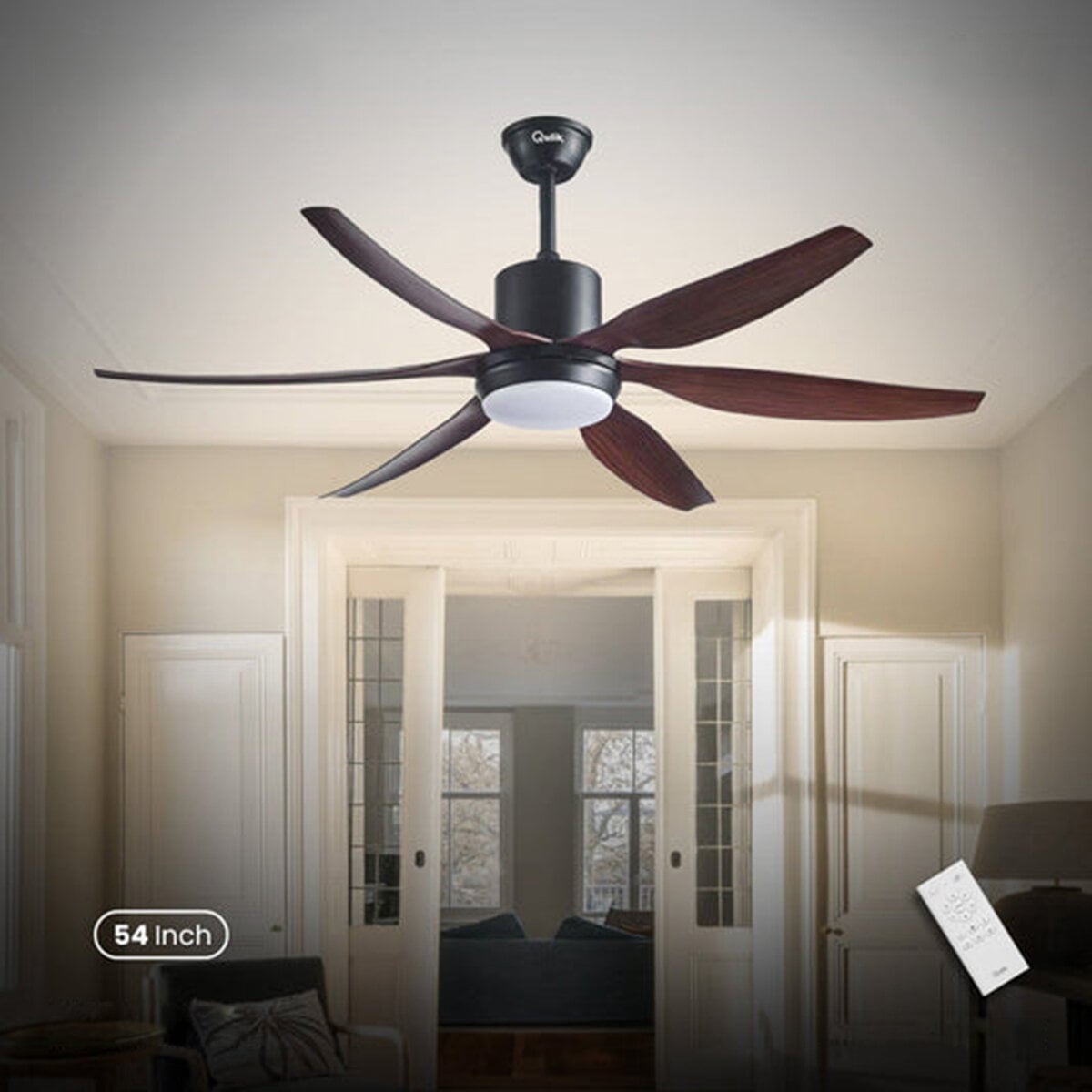 Picture of Qulik Silex 54"- Modern Decorative Silent ABS Blade Under Light With Remote Ceiling Fan (Dark Wood Grain) Q-6507-DW | Free Delivery