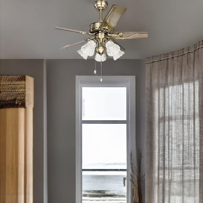 Picture of Qulik Luxoria UL 52" -Glass Flower Lampshade Copper Motor Remote Control Under-Light Ceiling Fan Fan| Q-8118-AB | Free Delivery