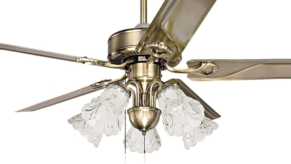 Picture of Qulik Luxoria UL 52" -Glass Flower Lampshade Copper Motor Remote Control Under-Light Ceiling Fan Fan| Q-8118-AB | Free Delivery