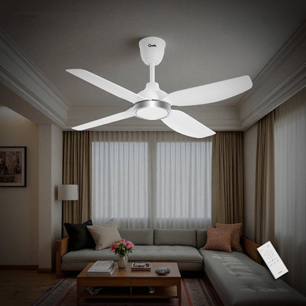 Picture of Qulik Windora 56" Decorative Energy Saving BLDC Remote Control Ceiling Fan (Pearl White) | Q-6575-PW | Free Delivery