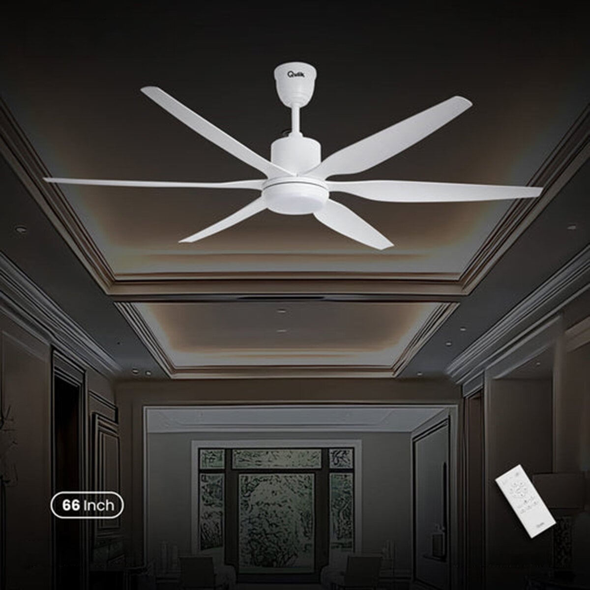 Picture of Qulik Silex 66"- Modern Decorative Silent ABS Blade Under Light With Remote Ceiling Fan (White) Q-6507-W Free Delivery